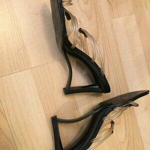 CHARLES JOURDAN $450 OPEN HEEL BLACK & CLEAR SANDALS SIZE 5.5